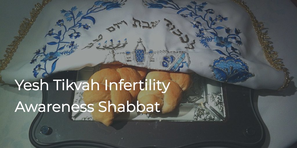 Picture of Challah with challah cover behind text Yesh Tikvah Infertility Awareness Shabbat